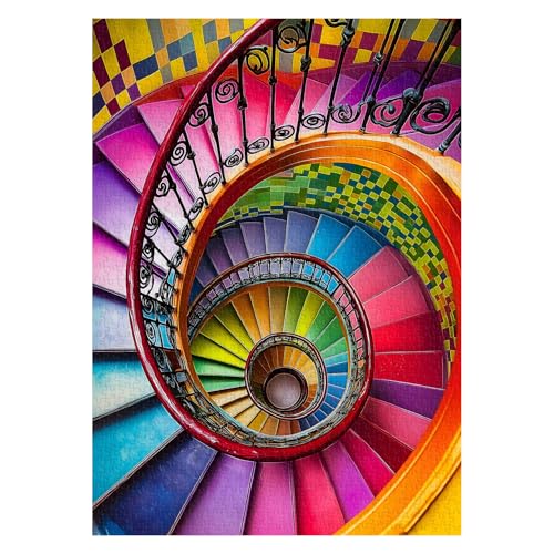PPuzzling Colorful Rainbow Stairs Puzzles for Adults 1000 Pieces Gradient Spiral Staircase Jigsaw Puzzles Challenging Difficult Hard Art Puzzle - Image 1