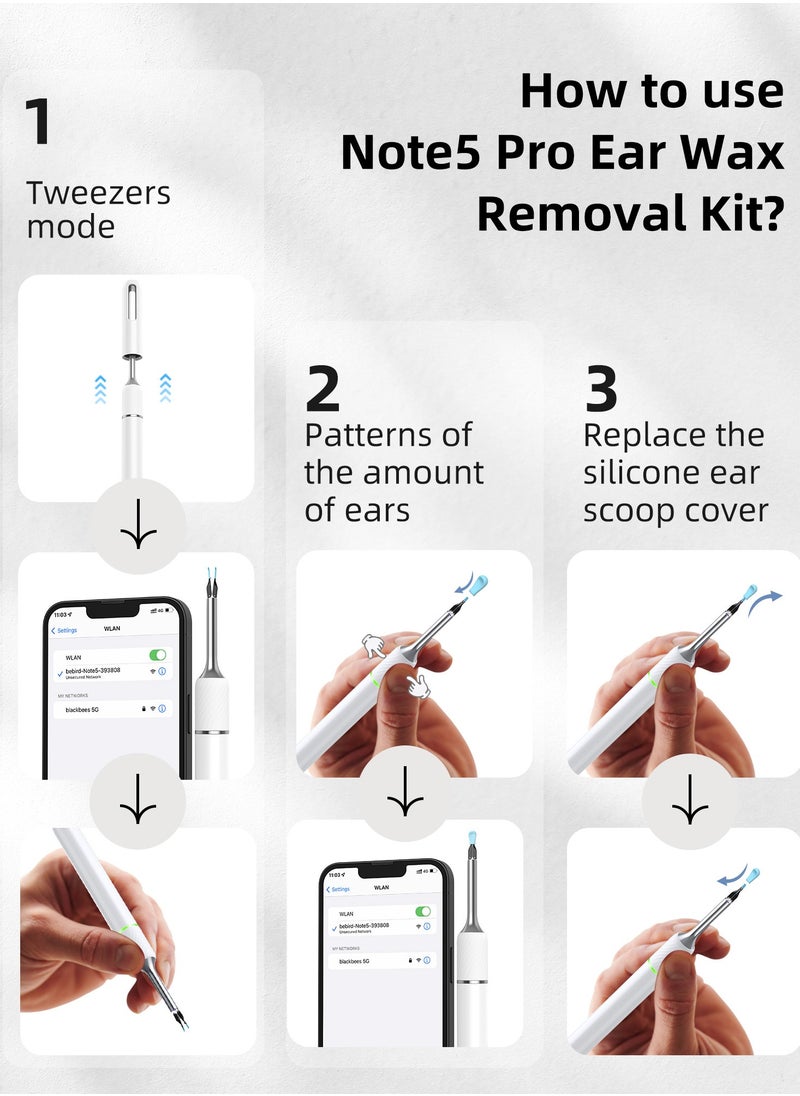 Bebird note5 pro ear wax removal kit 3-in-1 ear wax remover tool wax elimination tweezers and wireless visible ear cleaner with camera for iOS, Android Phones and storage base