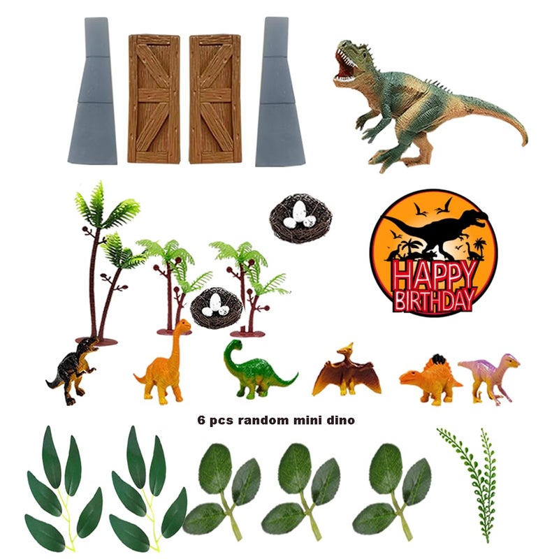 DiDida Dinosaur Cake Toppers Dinosaur Park Cake Topper with Park Door Eggs Leaves Trees Cake Decorations For Birthday - Image 2