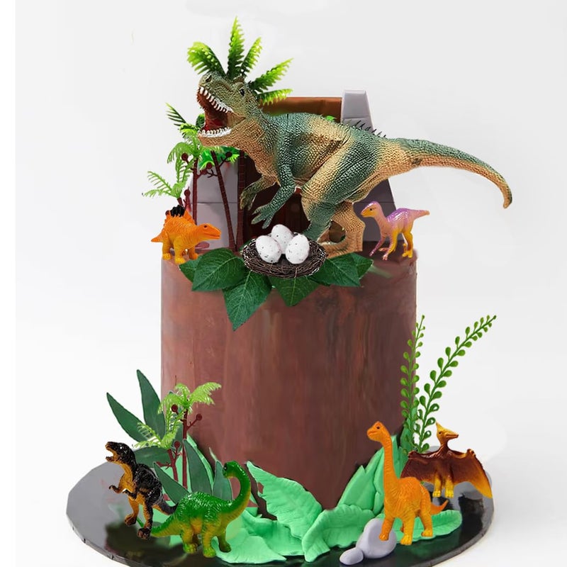 DiDida Dinosaur Cake Toppers Dinosaur Park Cake Topper with Park Door Eggs Leaves Trees Cake Decorations For Birthday - Image 4