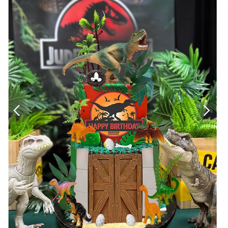 DiDida Dinosaur Cake Toppers Dinosaur Park Cake Topper with Park Door Eggs Leaves Trees Cake Decorations For Birthday - Image 5