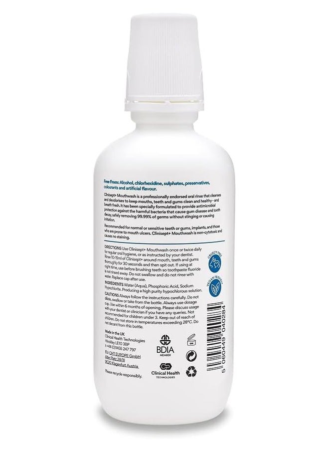 Clinisept+ - Professional Hygienic Mouth Rinse Antimicrobial, Neutral Ph, Alcohol Free Mouthwash Suitable for Sensitive Teeth and Gums, Clear, 400 ml - Image 1