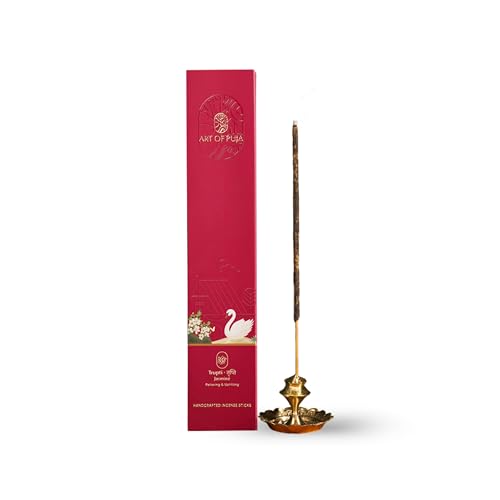ART OF PUJA Jasmine (Mogra) Handcrafted Incense-30 Premium Agarbatti Stick | 1 Hr Burning Time, 2+ Hr Retention | Long Lasting Floral Aroma, Low Smoke | Free Agarbatti Stand | Incense Sticks for Home - Image 1
