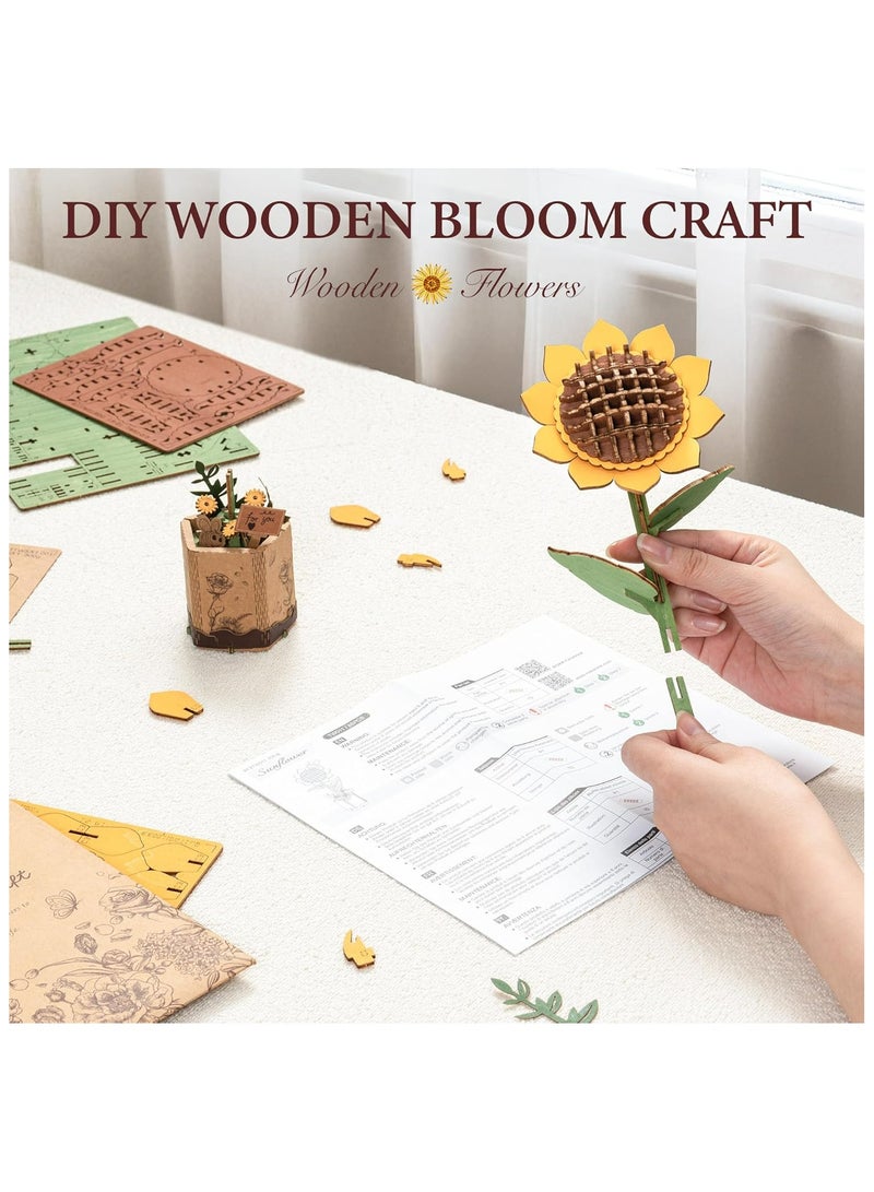 Robotime Rowood DIY Wooden Flower Sunflower TW011 Premium 3D Puzzle Building Kits for Adults & Teens - Decorative Home Décor, Ramadan & Holiday Gift (Eid and Birthday) for Puzzle Enthusiasts, Stress Relief STEM Project - Image 5