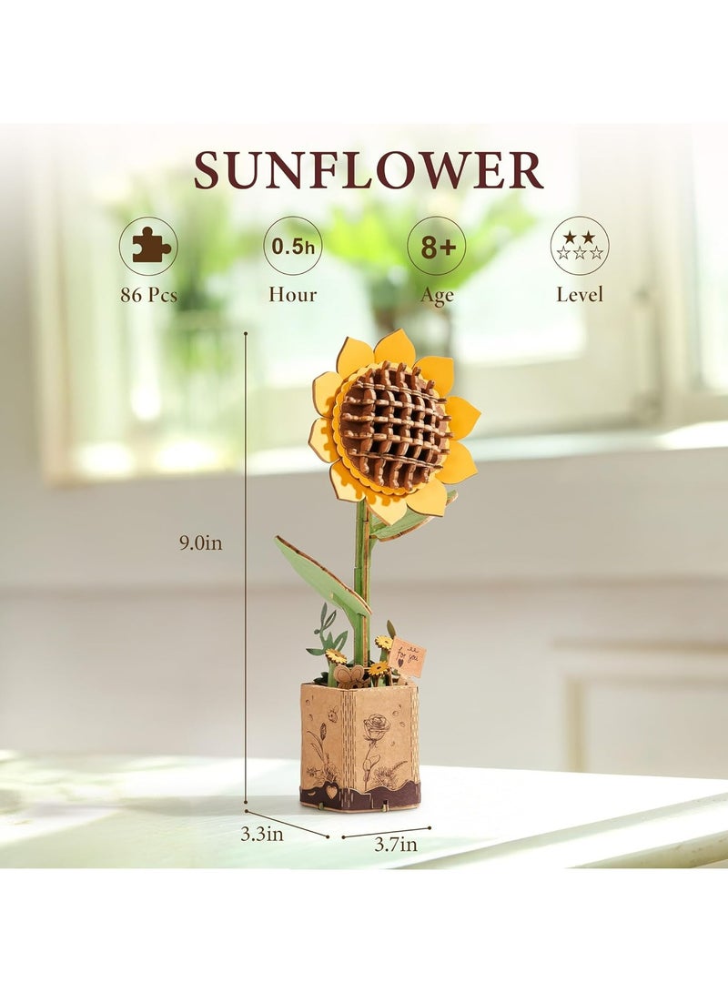 Robotime Rowood DIY Wooden Flower Sunflower TW011 Premium 3D Puzzle Building Kits for Adults & Teens - Decorative Home Décor, Ramadan & Holiday Gift (Eid and Birthday) for Puzzle Enthusiasts, Stress Relief STEM Project - Image 3
