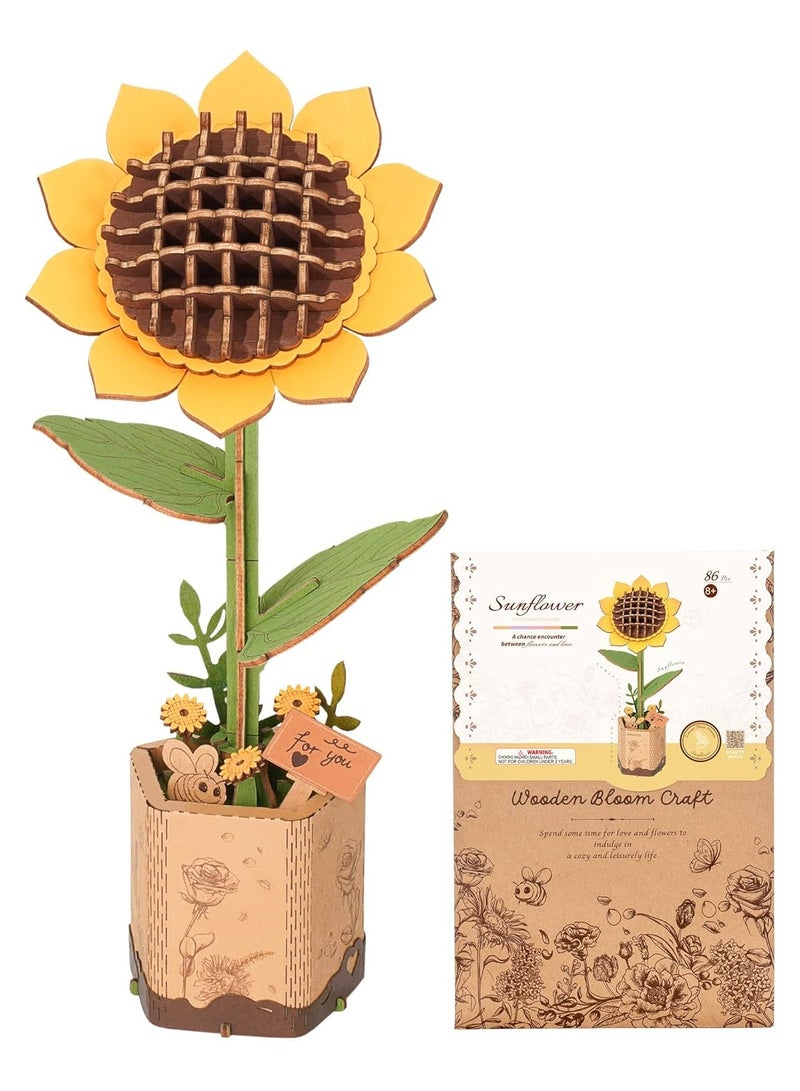 Robotime Rowood DIY Wooden Flower Sunflower TW011 Premium 3D Puzzle Building Kits for Adults & Teens - Decorative Home Décor, Ramadan & Holiday Gift (Eid and Birthday) for Puzzle Enthusiasts, Stress Relief STEM Project - Image 1