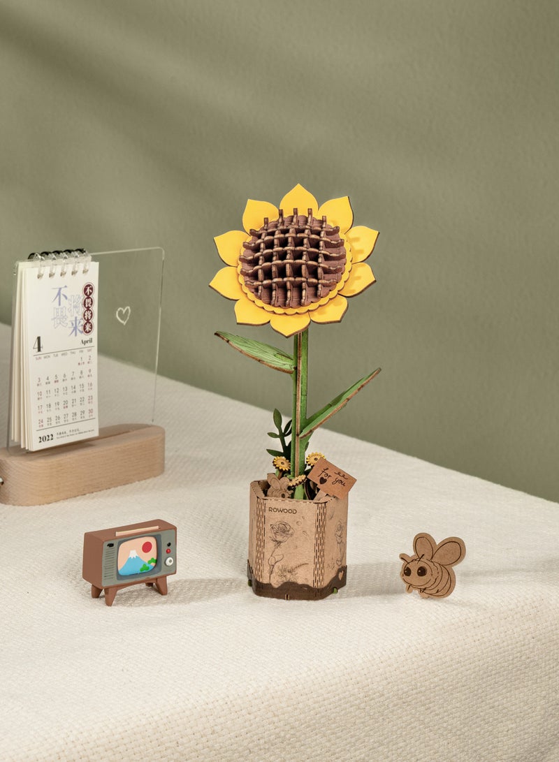 Robotime Rowood DIY Wooden Flower Sunflower TW011 Premium 3D Puzzle Building Kits for Adults & Teens - Decorative Home Décor, Ramadan & Holiday Gift (Eid and Birthday) for Puzzle Enthusiasts, Stress Relief STEM Project - Image 2