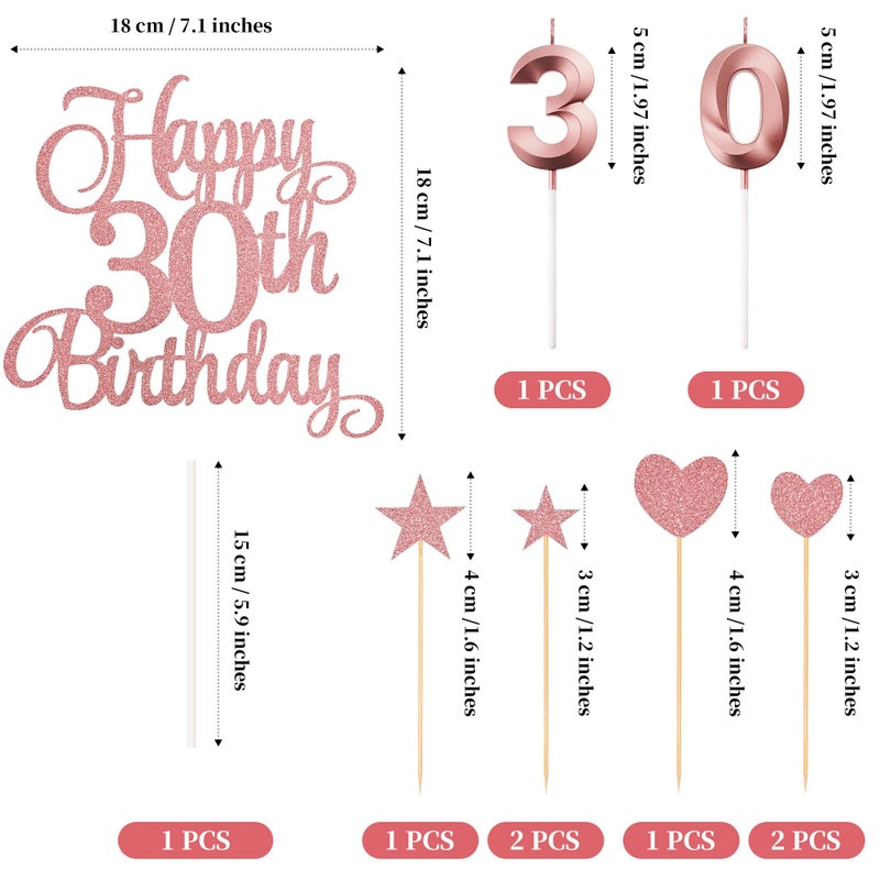 Lecferrarc 30th Birthday Cake Toppers, 30th Birthday Candles Numeral Candles and Glitter Cake Decorations Toppers Set for Party Supplies (Rose Gold) - Image 2