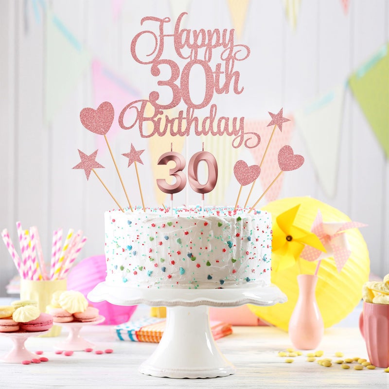 Lecferrarc 30th Birthday Cake Toppers, 30th Birthday Candles Numeral Candles and Glitter Cake Decorations Toppers Set for Party Supplies (Rose Gold) - Image 5