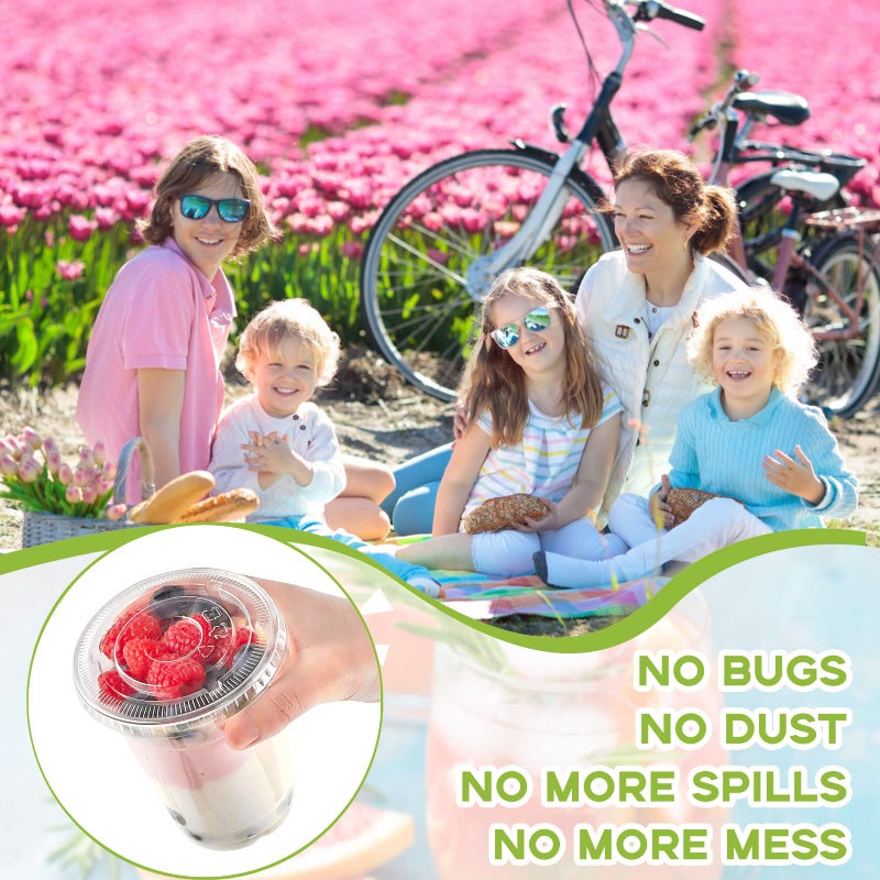 TOFLEN 12 oz Clear Plastic Yogurt Parfait Cups with Lids Disposable To Go Cereal Cups for Breakfast Snack Fruit  Veggies and Dips (50 Cups+Inserts+Sporks+Flat Lids) - Image 4