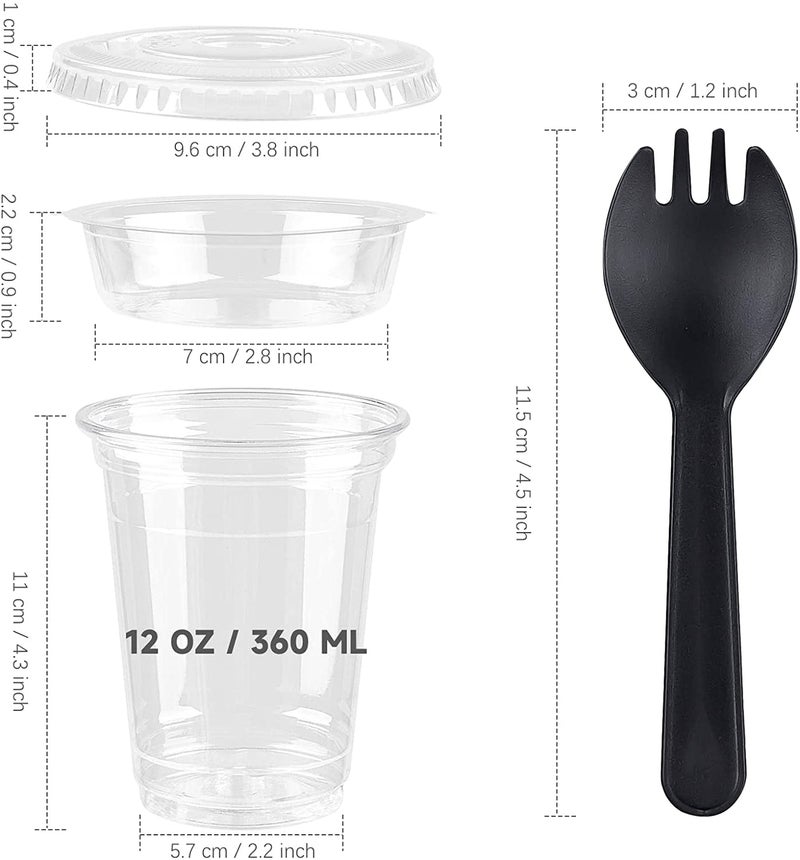 TOFLEN 12 oz Clear Plastic Yogurt Parfait Cups with Lids Disposable To Go Cereal Cups for Breakfast Snack Fruit  Veggies and Dips (50 Cups+Inserts+Sporks+Flat Lids) - Image 2
