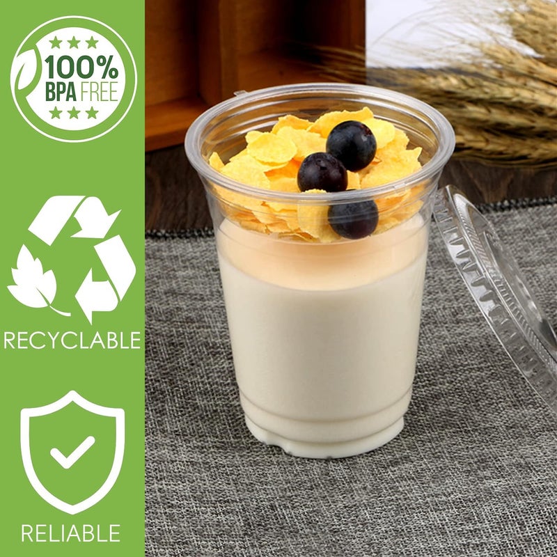 TOFLEN 12 oz Clear Plastic Yogurt Parfait Cups with Lids Disposable To Go Cereal Cups for Breakfast Snack Fruit  Veggies and Dips (50 Cups+Inserts+Sporks+Flat Lids) - Image 3