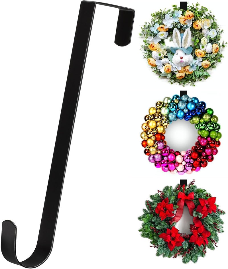 ZYSUN 15” Wreath Hanger Over the Door Hooks, Non Scratch Wreath Door Hanger Hooks for Hanging Welcome Sign, Metal Wreath Hangers for Front Door Décor, Thin Door Hanger for Easter Halloween Home Decoration - Image 1