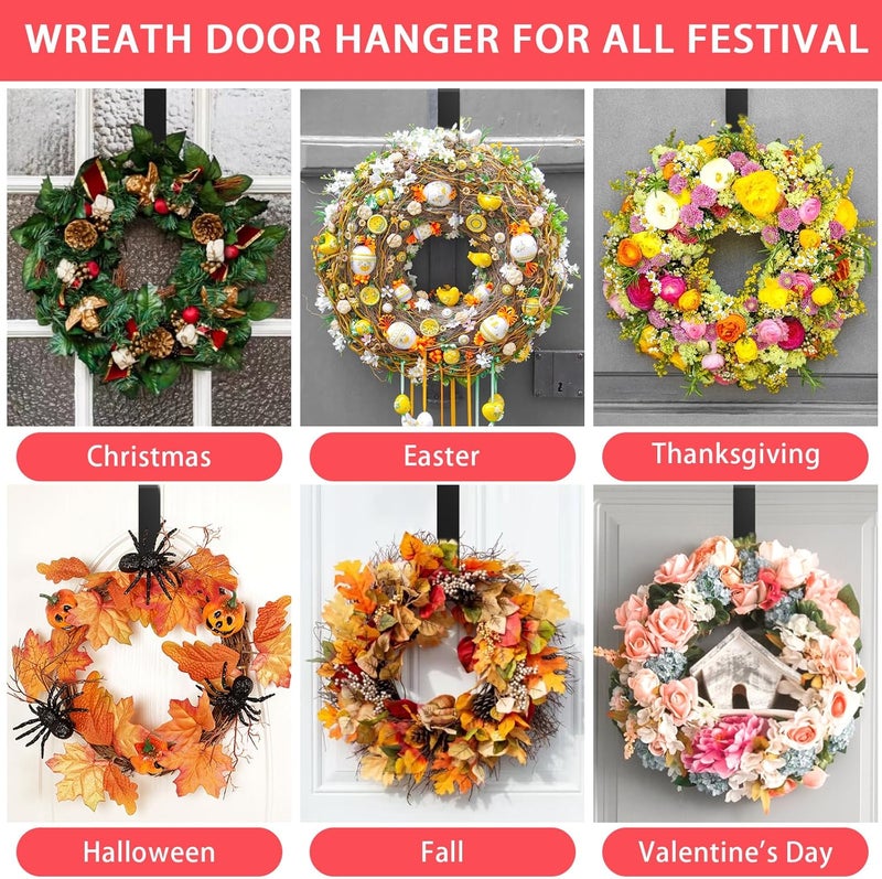 ZYSUN 15” Wreath Hanger Over the Door Hooks, Non Scratch Wreath Door Hanger Hooks for Hanging Welcome Sign, Metal Wreath Hangers for Front Door Décor, Thin Door Hanger for Easter Halloween Home Decoration - Image 2
