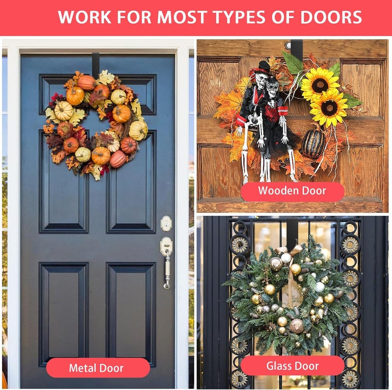 ZYSUN 15” Wreath Hanger Over the Door Hooks, Non Scratch Wreath Door Hanger Hooks for Hanging Welcome Sign, Metal Wreath Hangers for Front Door Décor, Thin Door Hanger for Easter Halloween Home Decoration - Image 3