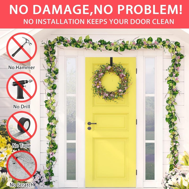 ZYSUN 15” Wreath Hanger Over the Door Hooks, Non Scratch Wreath Door Hanger Hooks for Hanging Welcome Sign, Metal Wreath Hangers for Front Door Décor, Thin Door Hanger for Easter Halloween Home Decoration - Image 5