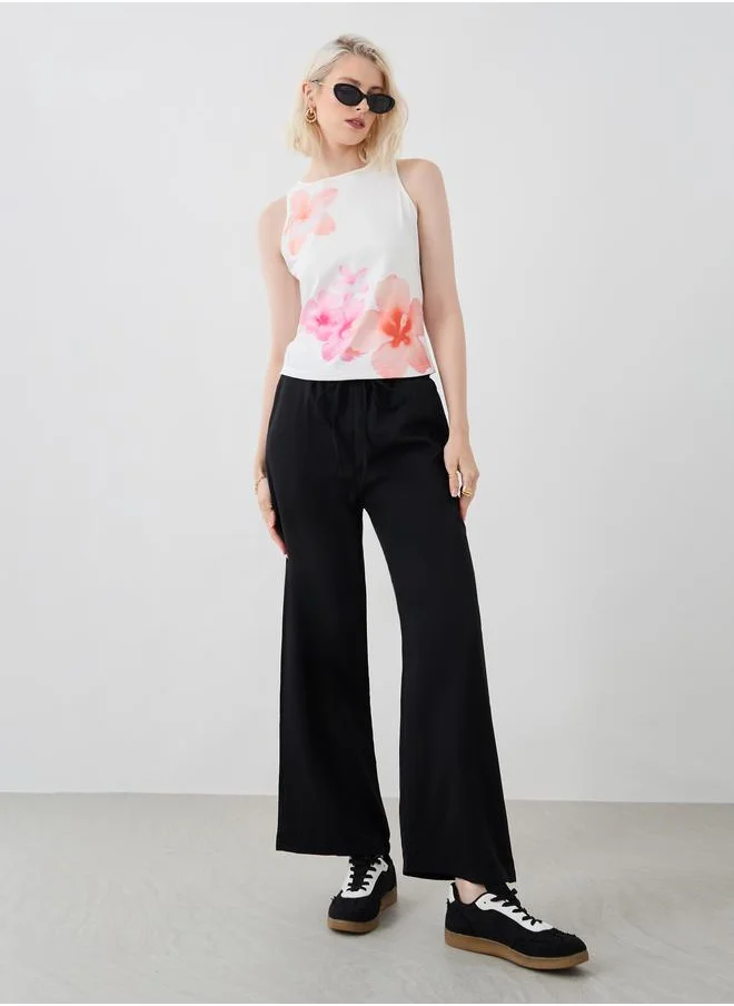 تايك تو Take Two Women Black Solid Wide Leg Pants with Drawstring Waistband