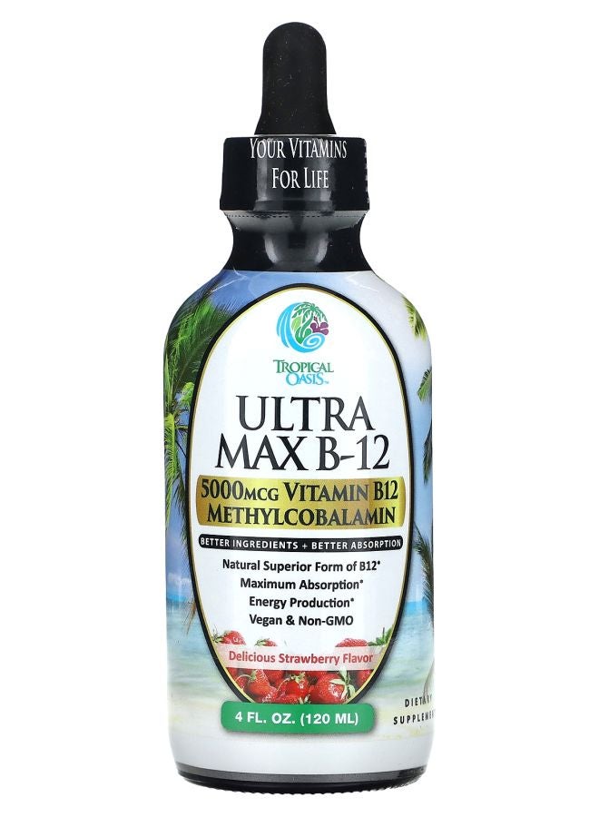 Tropical Oasis Ultra Max B-12 Delicious Strawberry 5000 mcg 4 fl oz (120 ml) - Image 1