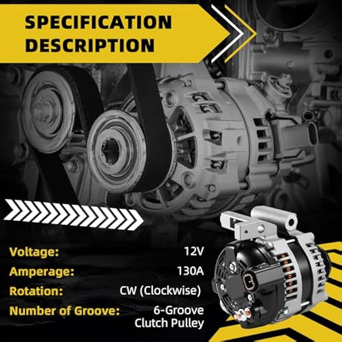 HXYBBGS 104210-1070 31400-59L00 Alternator Compatible with Suzuki Kizashi 2010 2011 2012 2013 2.4L 12V 130A Clockwise - Image 3