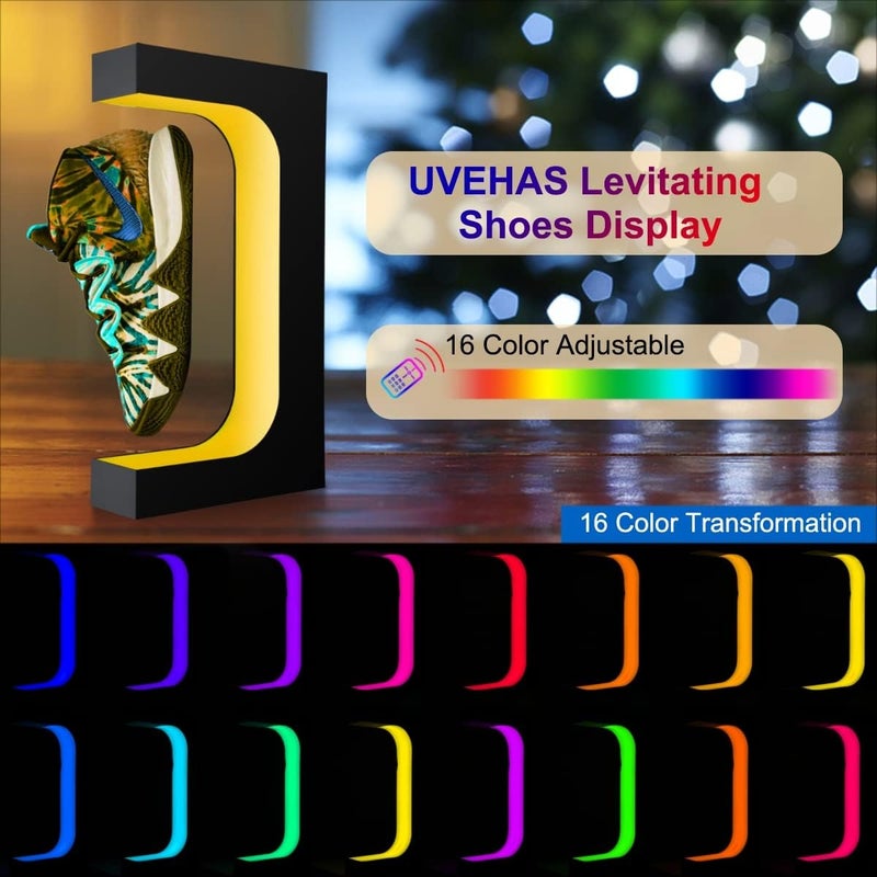 UVEHAS Levitating Shoe Display Stand, Floating Sneaker Stand with Remote 16 Colors LED Light Rotating Magnetic Levitation Shoe Rack for Home Decor Store Advertising Exhibition Shoes Collectors - Image 2
