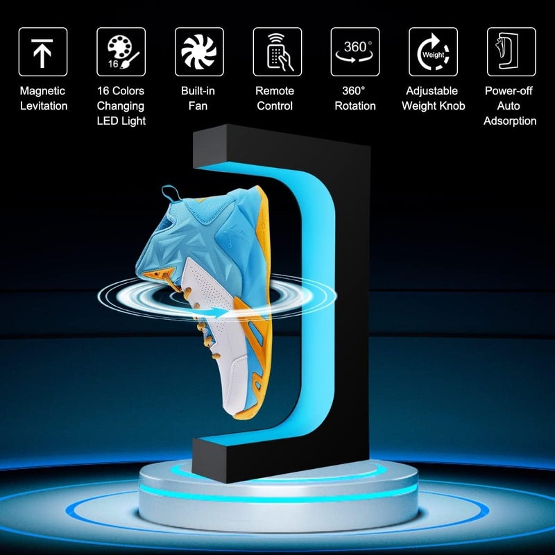 UVEHAS Levitating Shoe Display Stand, Floating Sneaker Stand with Remote 16 Colors LED Light Rotating Magnetic Levitation Shoe Rack for Home Decor Store Advertising Exhibition Shoes Collectors - Image 5