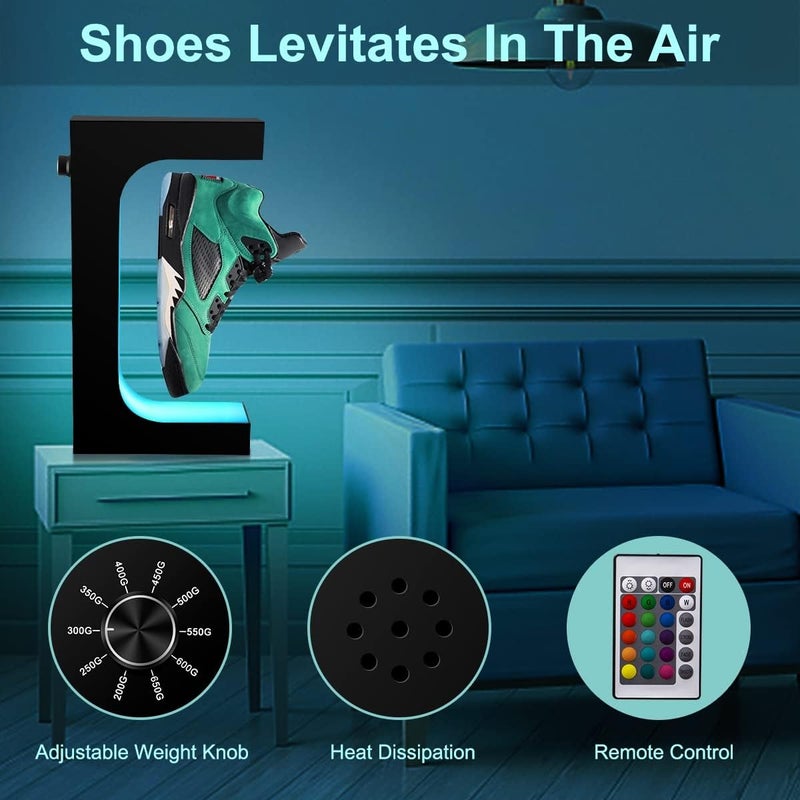 UVEHAS Levitating Shoe Display Stand, Floating Sneaker Stand with Remote 16 Colors LED Light Rotating Magnetic Levitation Shoe Rack for Home Decor Store Advertising Exhibition Shoes Collectors - Image 4