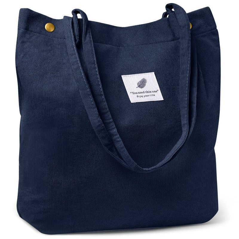 Cohpoh Women Tote Bags Grocery Shoulder Bag Corduroy with Inner Pocket for Work Beach Lunch Travel Shopping Shopper Handbags
