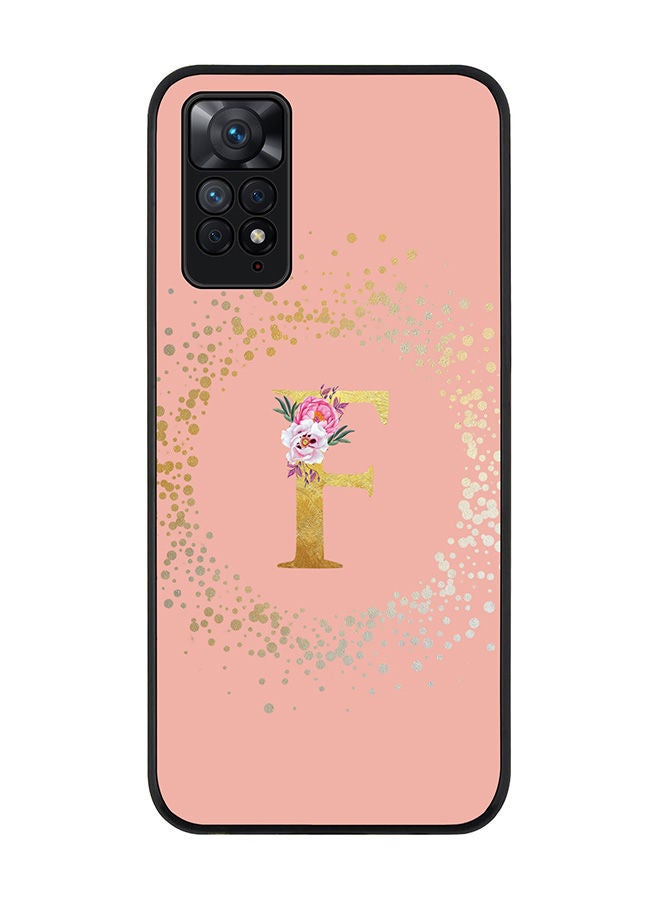 Rugged Black edge case for Redmi Note 11 4G/Redmi Note 11S Slim fit Soft Case Flexible Rubber Edges Anti Drop TPU Thin Cover - Custom Monogram Initial Letter Floral Pattern Alphabet - F (Rose Pink )