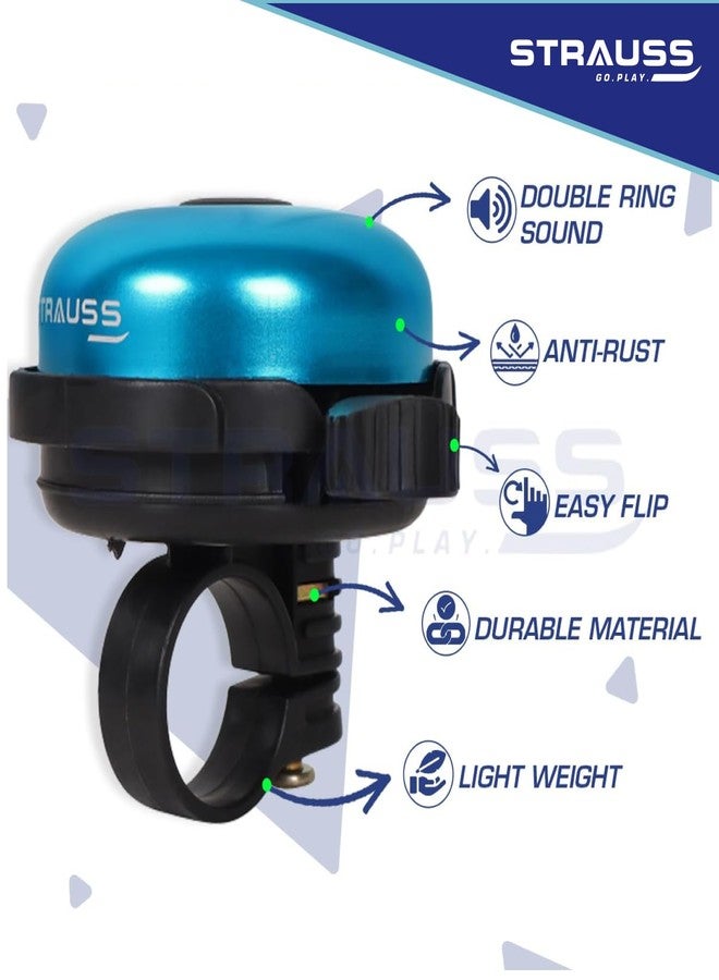 Strauss Bicycle Bell | Ultra-Loud Cycle Horn for Safety | Lightweight Anti-Rust Cycle Bell with Easy Flip Mechanism | Durable Quality Bell for Bikes | Cycling Accessories, (Blue) - Image 2