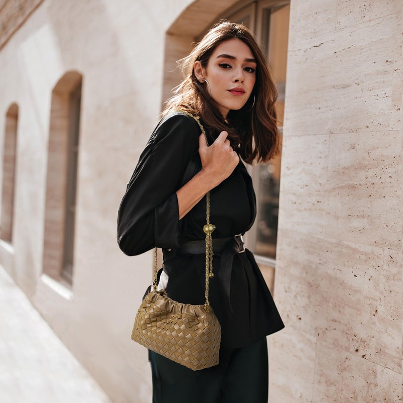 Joryin Woven Women's Crossbody Bag & Evening Purse, Trendy Dumpling Clutch & Hobo Cloud Shoulder Bag Trendy Dumpling Clutch Vegan Leather, Acorn - Image 2