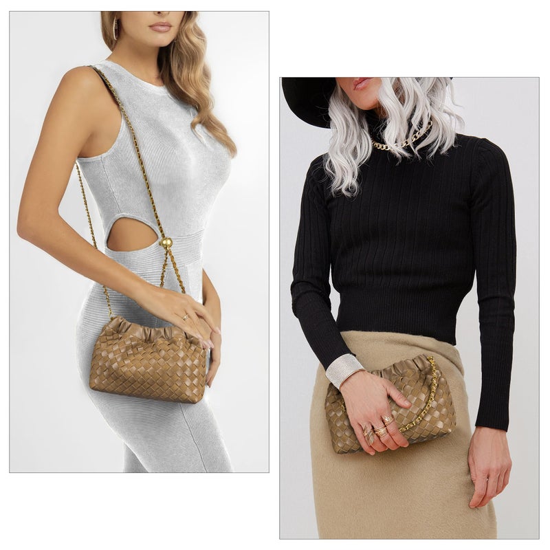 Joryin Woven Women's Crossbody Bag & Evening Purse, Trendy Dumpling Clutch & Hobo Cloud Shoulder Bag Trendy Dumpling Clutch Vegan Leather, Acorn - Image 3