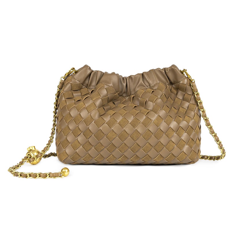 Joryin Woven Women's Crossbody Bag & Evening Purse, Trendy Dumpling Clutch & Hobo Cloud Shoulder Bag Trendy Dumpling Clutch Vegan Leather, Acorn - Image 1