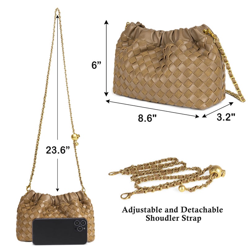 Joryin Woven Women's Crossbody Bag & Evening Purse, Trendy Dumpling Clutch & Hobo Cloud Shoulder Bag Trendy Dumpling Clutch Vegan Leather, Acorn - Image 5