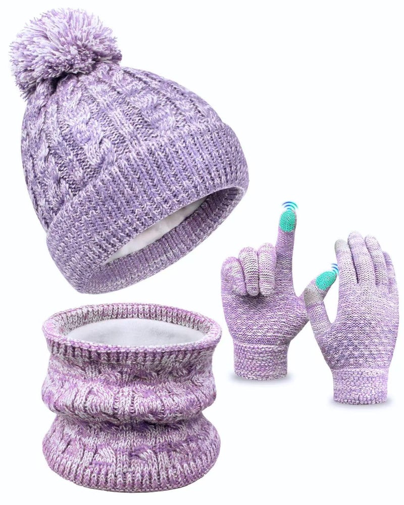 EAONE Kids Winter Hat Gloves Scarf Set, Toddler Children Girls Boys Beanie Hat Knitted Mittens & Neck Gaiter Warmer for Kids 3-10 - Image 1