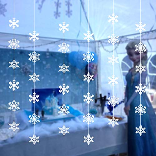 TUPARKA 12 Strings Snowflake Hanging Decorations Frozen Birthday Party Supplies Winter Wonderland Party Decorations White Christmas Snowflake Decorations Snowflake Garland Hanging Decorations - Image 4