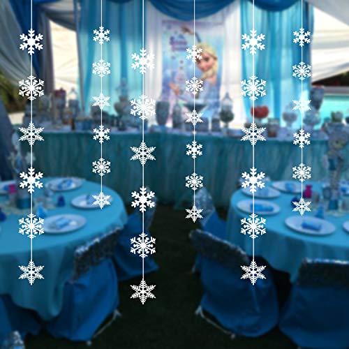 TUPARKA 12 Strings Snowflake Hanging Decorations Frozen Birthday Party Supplies Winter Wonderland Party Decorations White Christmas Snowflake Decorations Snowflake Garland Hanging Decorations - Image 5