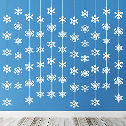 TUPARKA 12 Strings Snowflake Hanging Decorations Frozen Birthday Party Supplies Winter Wonderland Party Decorations White Christmas Snowflake Decorations Snowflake Garland Hanging Decorations - Image 1