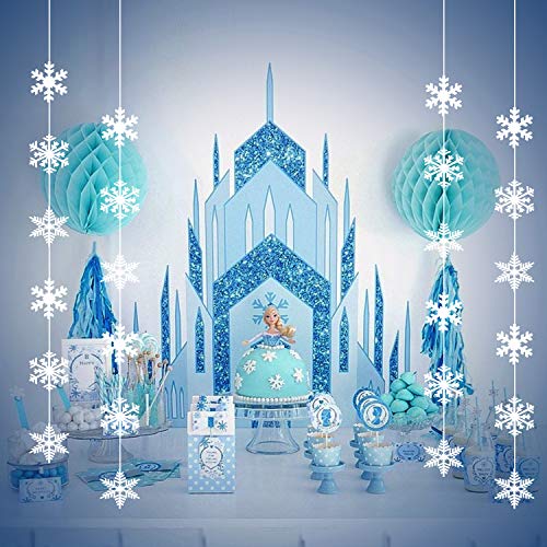 TUPARKA 12 Strings Snowflake Hanging Decorations Frozen Birthday Party Supplies Winter Wonderland Party Decorations White Christmas Snowflake Decorations Snowflake Garland Hanging Decorations - Image 3