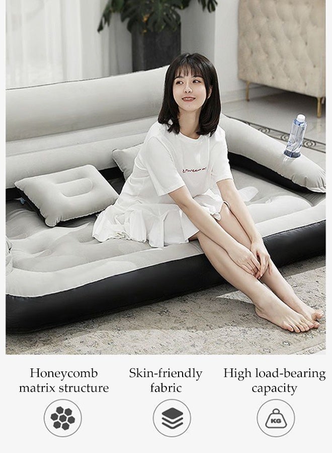 Spides Multi Functional Inflatable Mattress with Electric Inflation Pump Portable Thick Air Mattress with Backrest Foldable Blow Up Mattress Outdoor Camping Flocking Inflatable Mattress Comfort Raised Air Bed for Camping, Home, Guests, Portable, Travel - Image 3