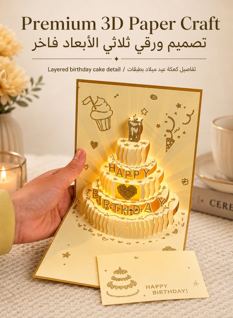 معجب بطاقة عيد ميلاد منبثقة ثلاثية الأبعاد مع أضواء وموسيقى، ذهبية - Image 2