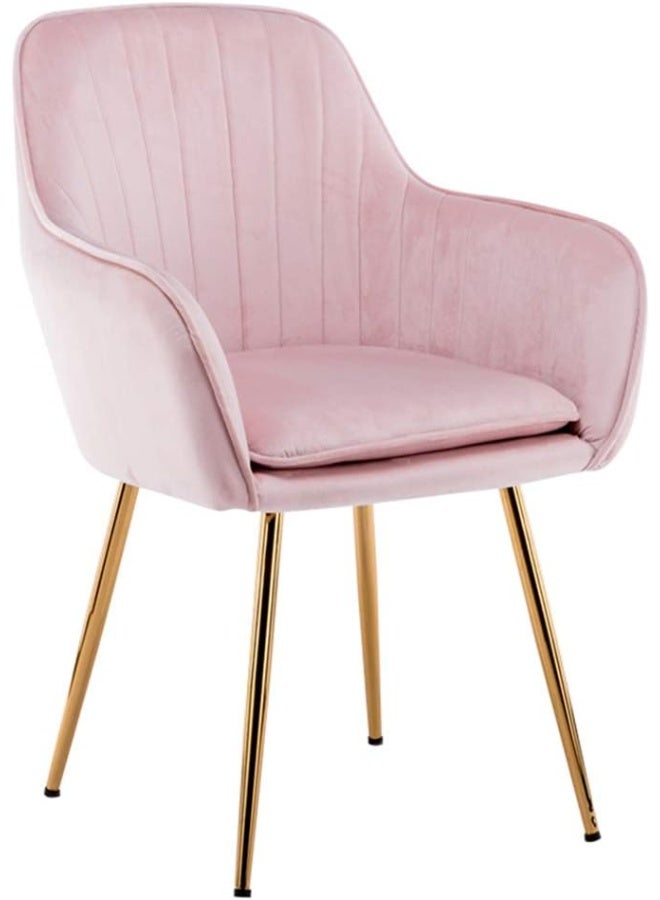 Smilee Velvet Dining Chair, Leisure Armrest Chairs Upholstered with Backrest, Metal Legs Bracket, for Living Room Kitchen and Breakfast Armchair, Pink - Image 1