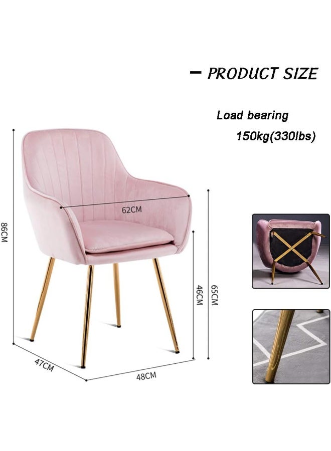Smilee Velvet Dining Chair, Leisure Armrest Chairs Upholstered with Backrest, Metal Legs Bracket, for Living Room Kitchen and Breakfast Armchair, Pink - Image 3