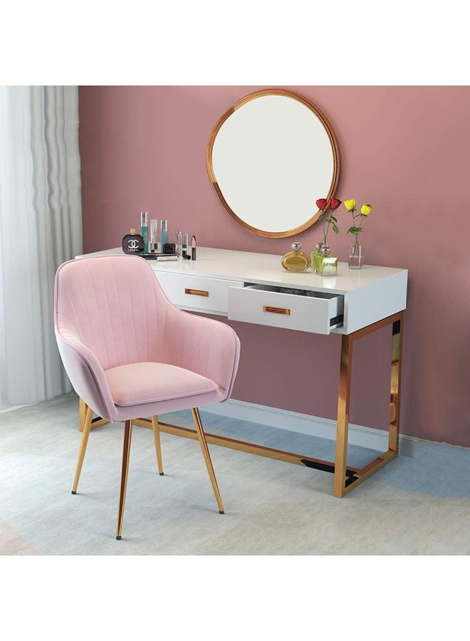 Smilee Velvet Dining Chair, Leisure Armrest Chairs Upholstered with Backrest, Metal Legs Bracket, for Living Room Kitchen and Breakfast Armchair, Pink - Image 2