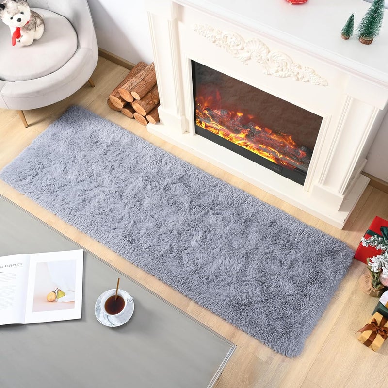 Keeko Small Bedroom Runner Rug 2x4, Grey Fluffy Bedside Rugs for Kids Room Nursery Living Room Shag Entryway Throw Rug Fuzzy Indoor Area Carpet Cute Rugs for Boy Baby Girl Room Dorm Decor - Image 5