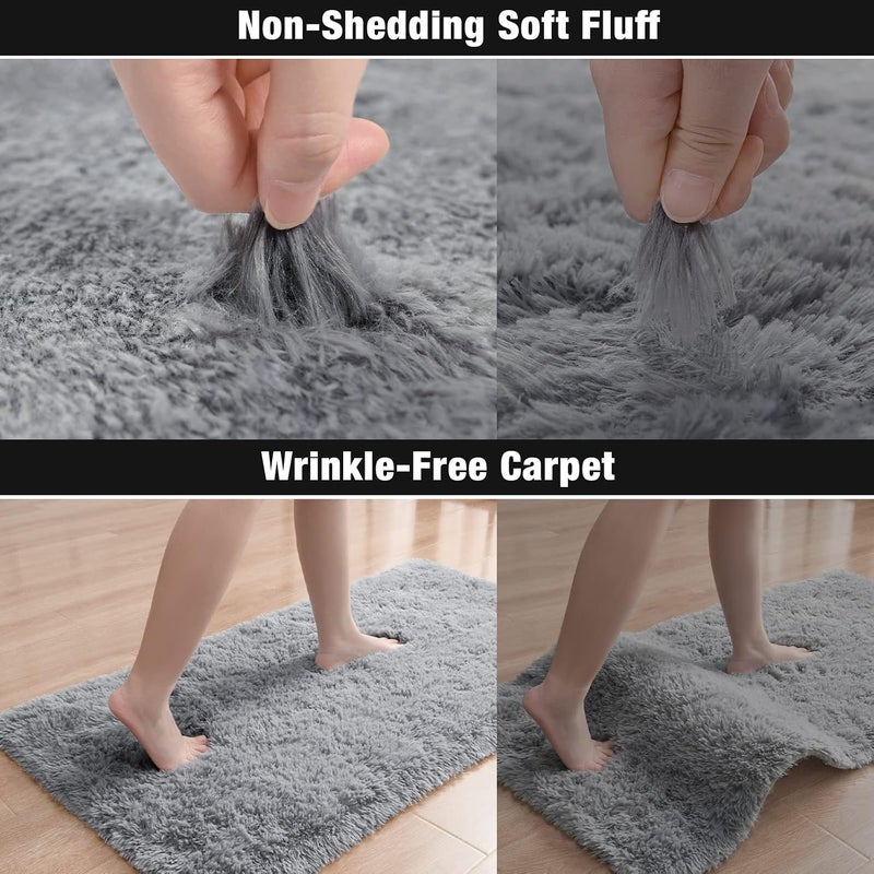 Keeko Small Bedroom Runner Rug 2x4, Grey Fluffy Bedside Rugs for Kids Room Nursery Living Room Shag Entryway Throw Rug Fuzzy Indoor Area Carpet Cute Rugs for Boy Baby Girl Room Dorm Decor - Image 4