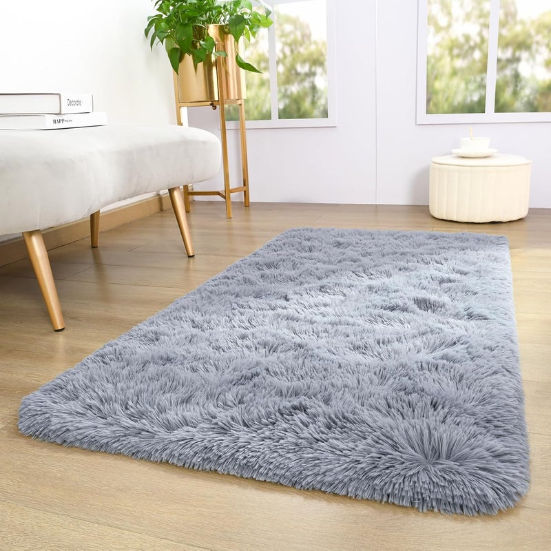 Keeko Small Bedroom Runner Rug 2x4, Grey Fluffy Bedside Rugs for Kids Room Nursery Living Room Shag Entryway Throw Rug Fuzzy Indoor Area Carpet Cute Rugs for Boy Baby Girl Room Dorm Decor - Image 2