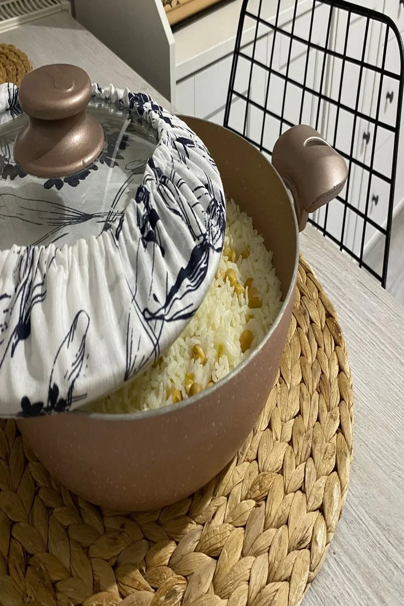 Emtory Home Rice Brewing Cover - Popcorn Oil Leak Proof - Elastic - Navy Blue Floral