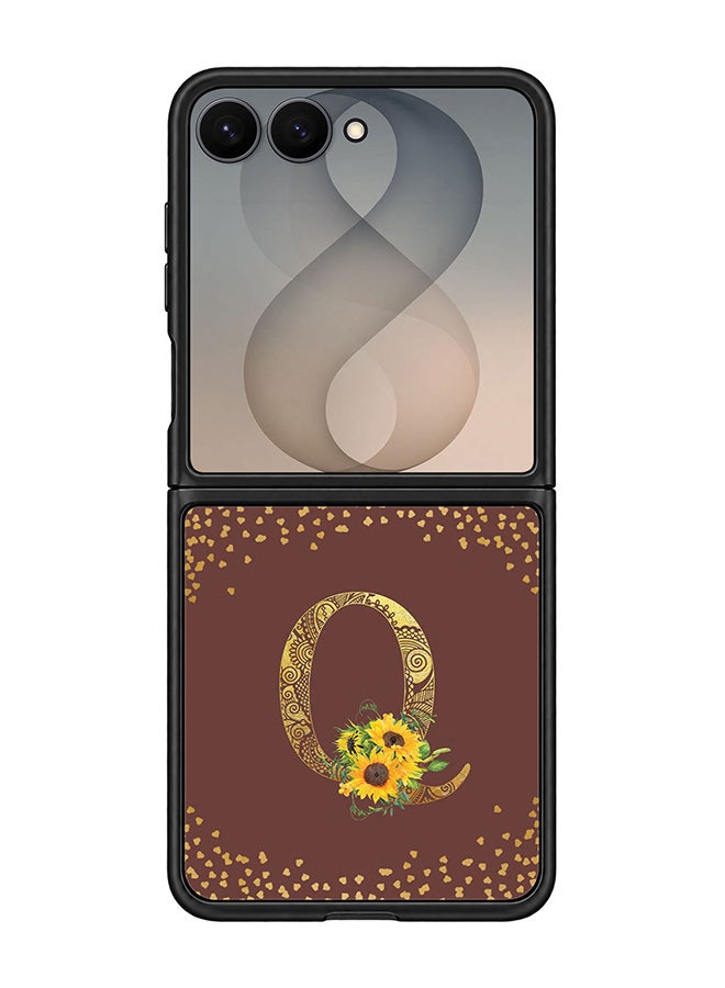 Stylizedd Rugged Case for Samsung Galaxy Z Flip8- Slim Fit Hybrid Rubber Cover Sunflower Monogram - Q (Brown)