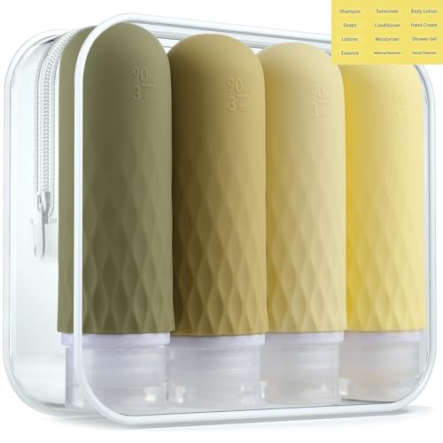 Voroly Travel Bottles Kit for Toiletries Organizer 90ml TSA Approved Silicone Containers Portable Split Bottle Accessories for Conditioner Shampoo Lotion - 4 Pack (CHEX, Brown) - Image 1