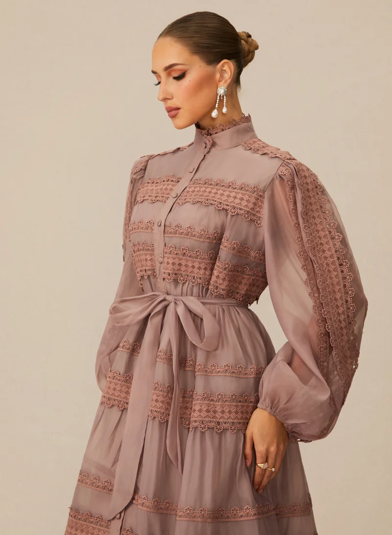 Sunfere  Captivating Personality Pink Lace Trimmed Maxi Dress for Women | Best Price UAE